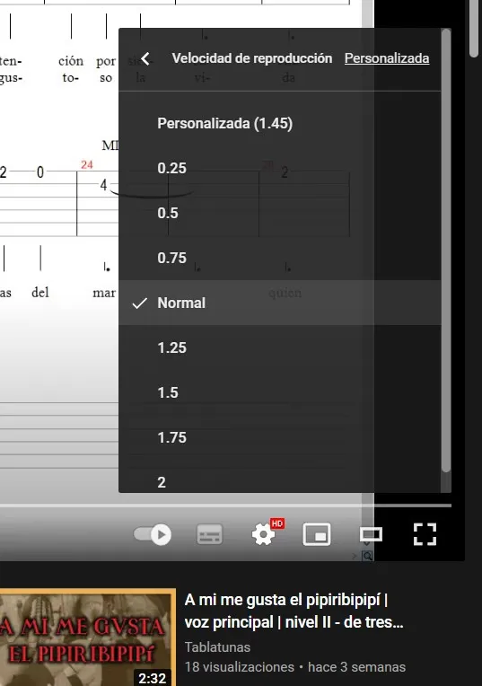 Selector de velocidad de reproducción de YouTube